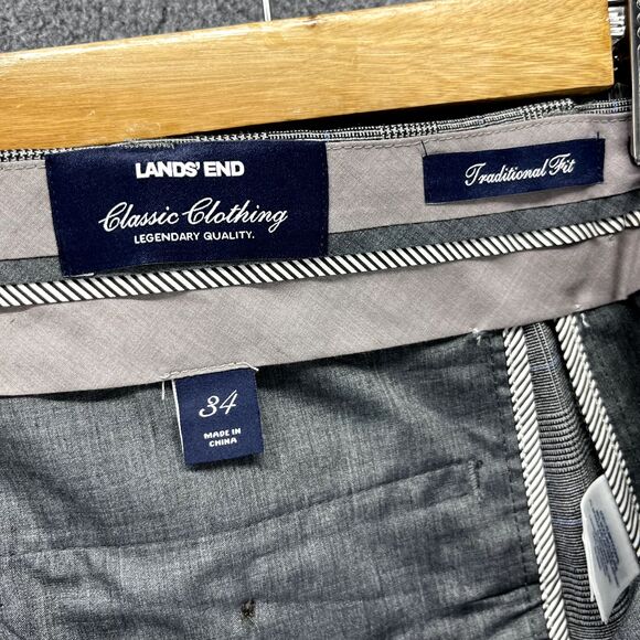 Lands‎ End Pants Womens 34 Gray Plaid Bootcut cuffed flat front pocket - Picture 11 of 16